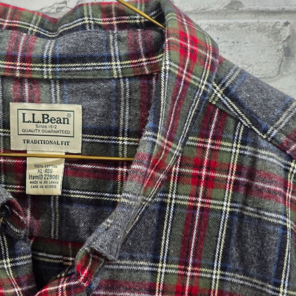 Vintage LL Bean Checkered Flannel Button Up Shirt Gray Red Plaid XL Reg 228061 - Picture 2 of 7